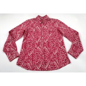 Lilly Pulitzer Shirt Medium Pink Tropical Long Sleeve Collar Button Resort Fit